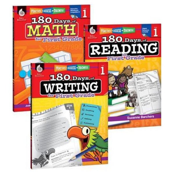 Shell Education Shell Education 24590 180 Days of Reading; Writing; & Math for First Grade Book; Set of 3 24590